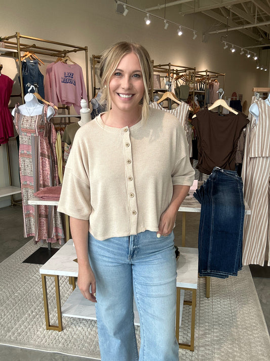 Weekend Ease Button Knit Top
