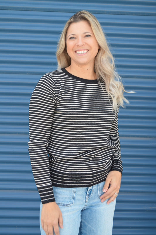 Charcoal Stripe Crew Neck Knit