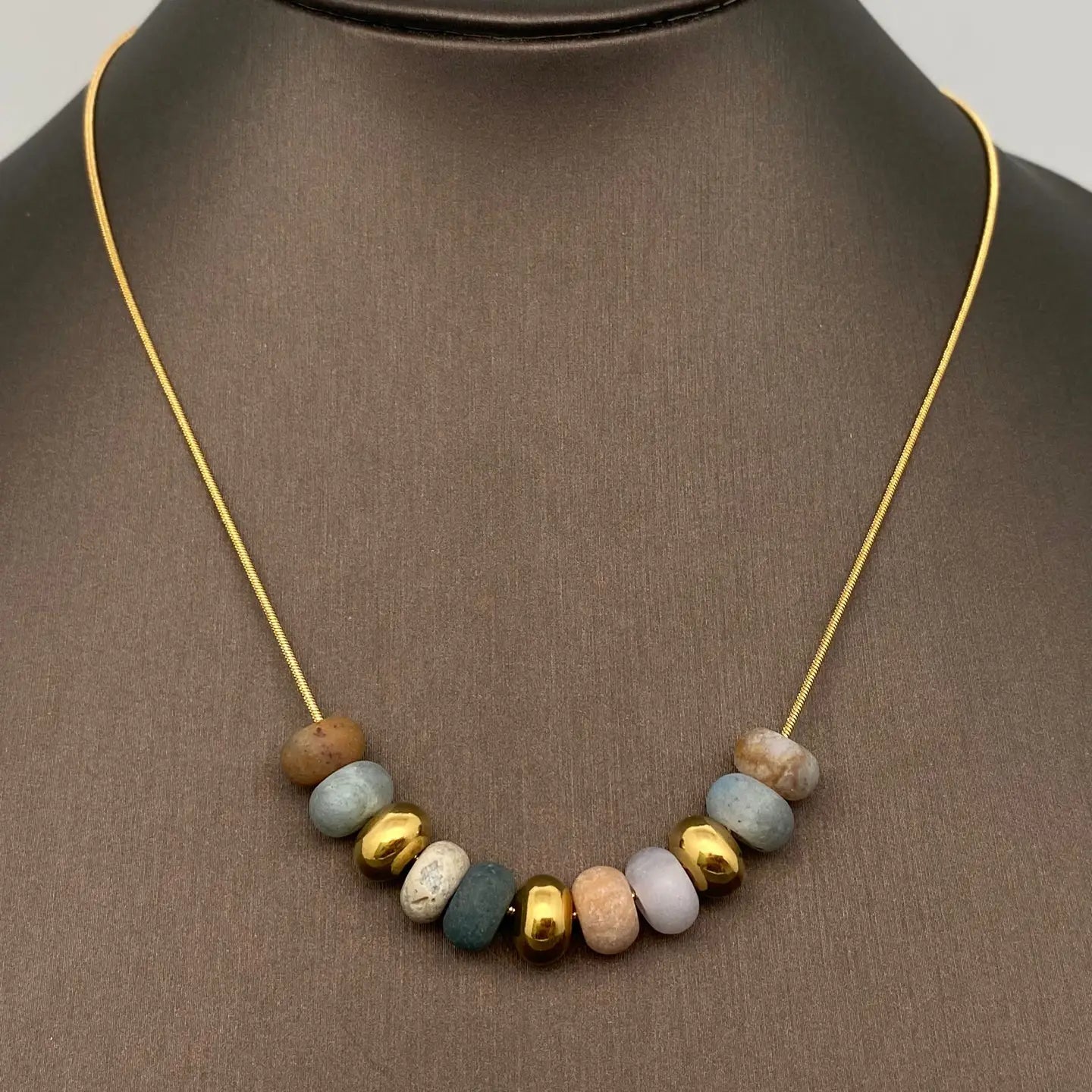 Natural Stone Beaded Charm 18K Gold Plated Necklace