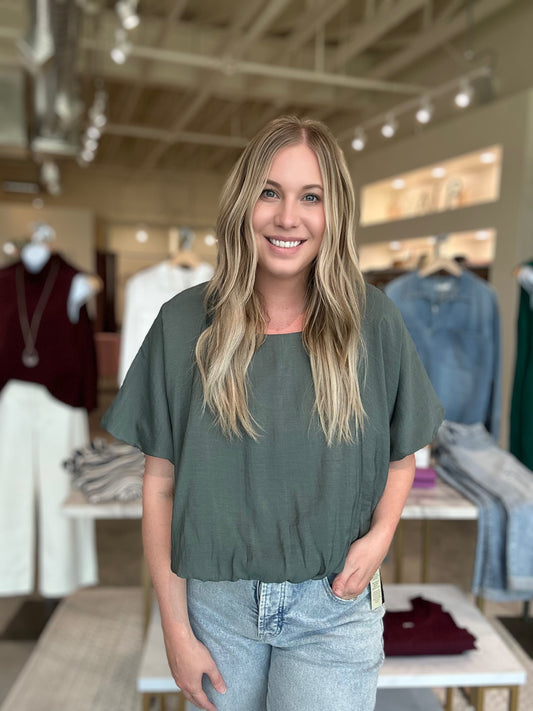 Prairie Breeze Bubble Blouse in Olive