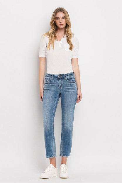 Mid Rise Crop Straight W/ Uneven Hem Detail