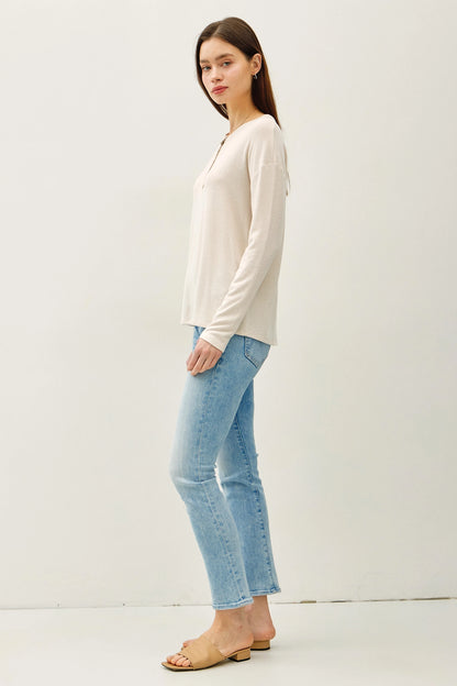 Soft Knit Henley Long Sleeve Top