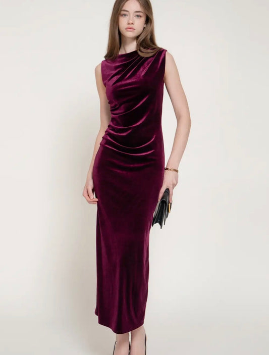 Wine Not Velvet Midi Dress