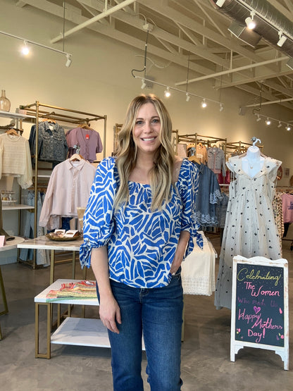 Blue Breeze Tie Sleeve Blouse