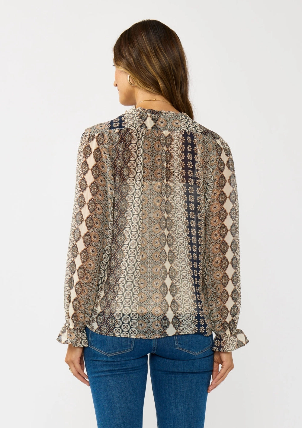 The Willow Ruffle Cuff Split Neck Blouse