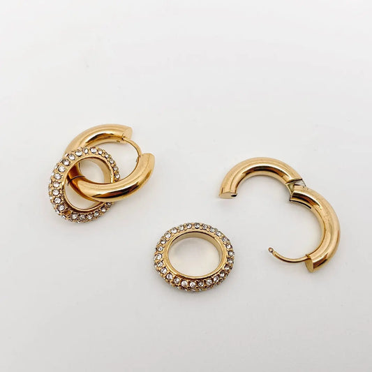 18K Gold Plated Cubic Zirconia Circular Huggie Earring