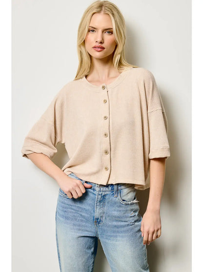 Weekend Ease Button Knit Top