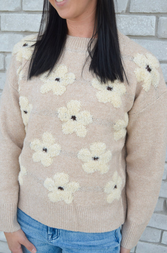 Garden Whisper Jacquard Knit Floral Sweater