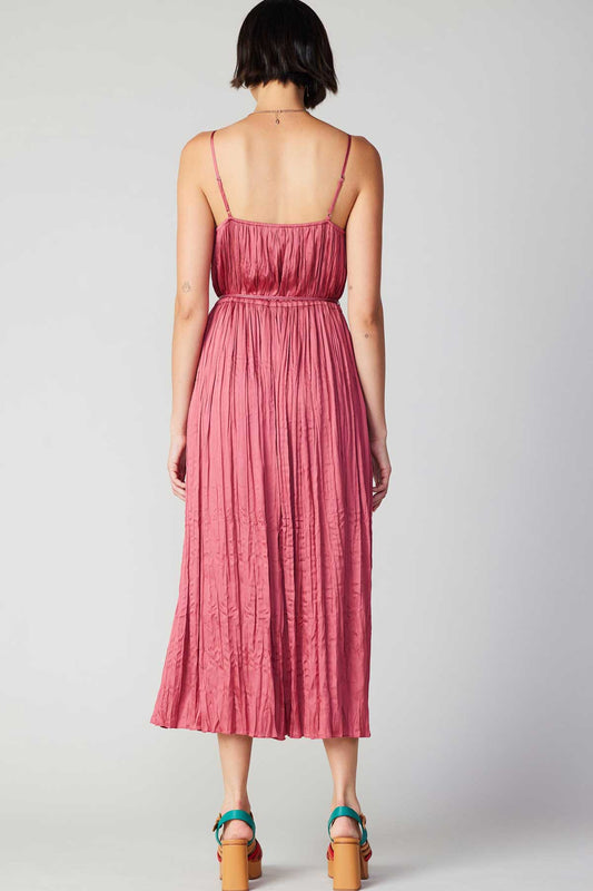 Satin Midi Dress with Rose Detail