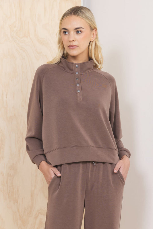 The Luxe Frosted Java Cloud Henley Pullover