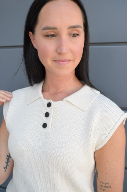 Latte Love Knit Collared Sweater Vest