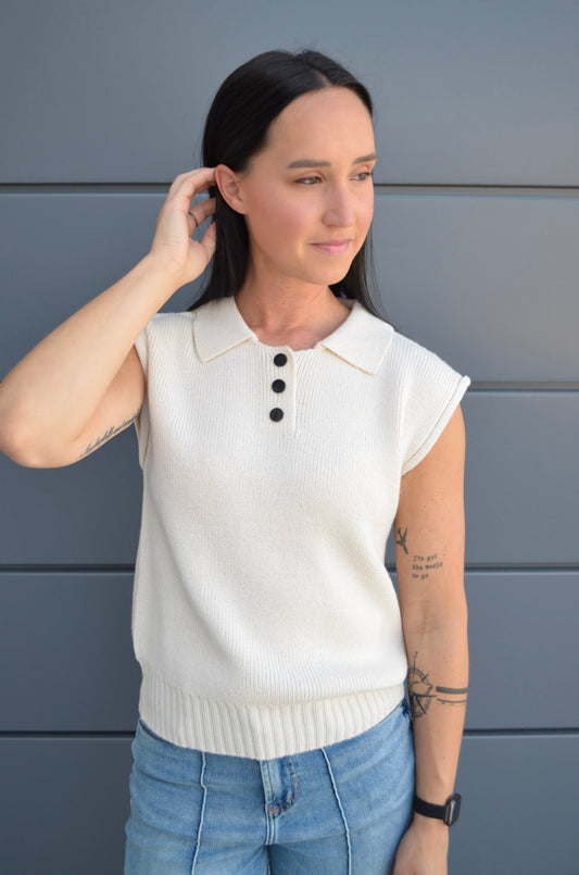 Latte Love Knit Collared Sweater Vest