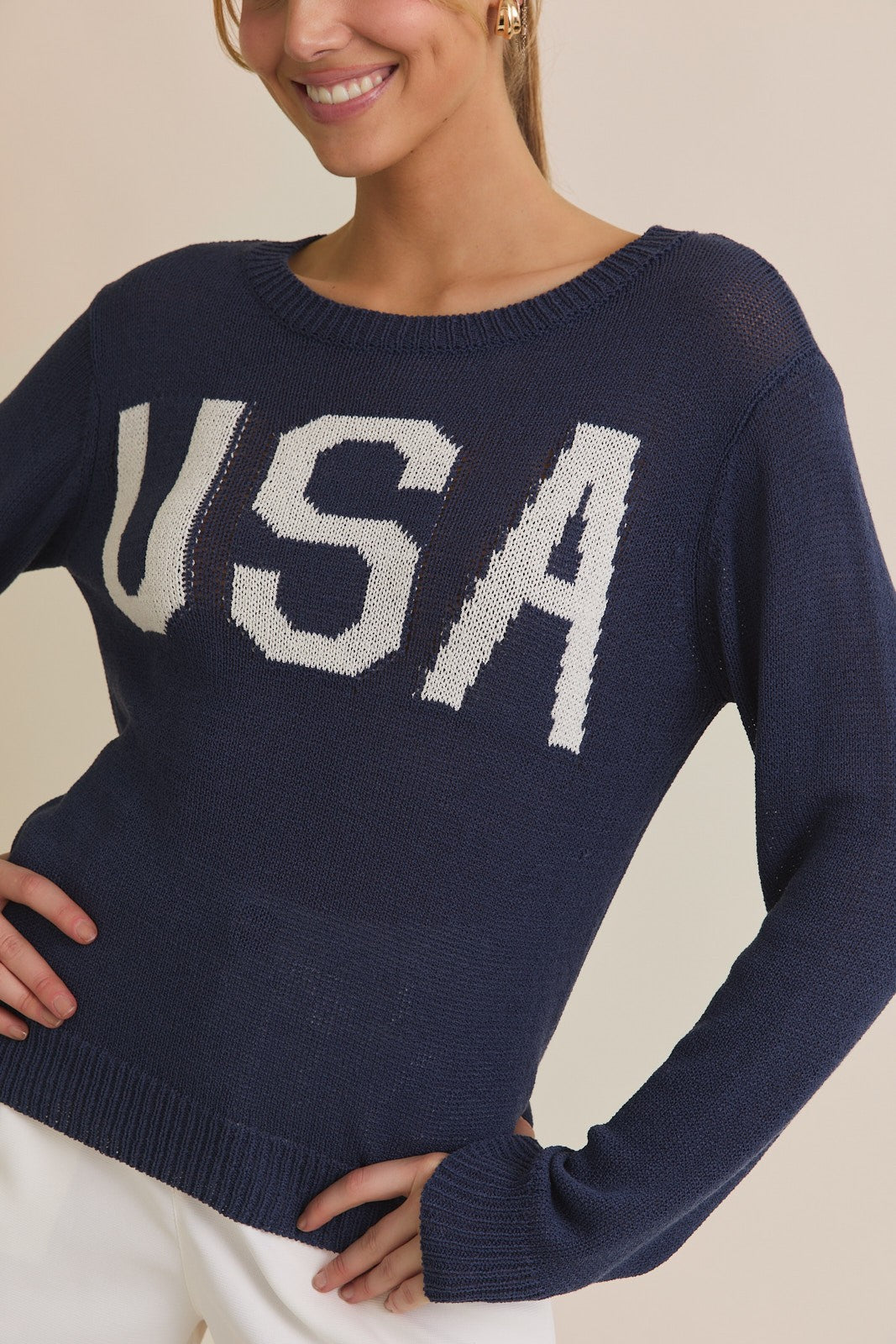 U.S.A Round Neck Sweater Top