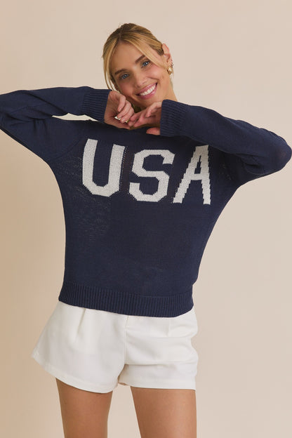 U.S.A Round Neck Sweater Top