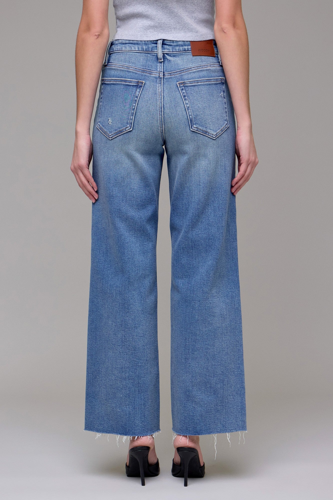 Hidden | Logan High Rise Raw Hem Wide Leg Jeans