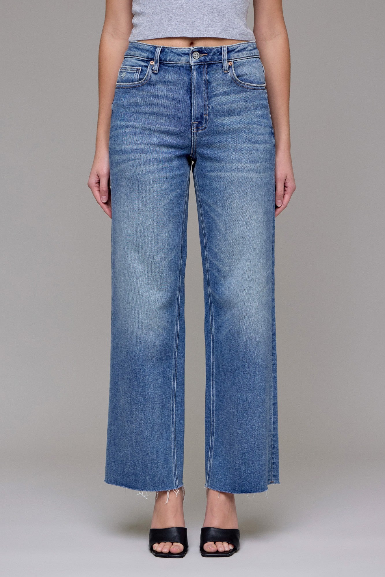 Hidden | Logan High Rise Raw Hem Wide Leg Jeans
