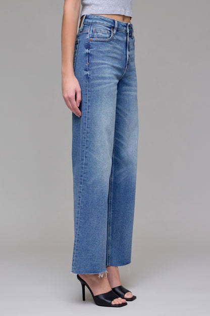 Hidden | Logan High Rise Raw Hem Wide Leg Jeans