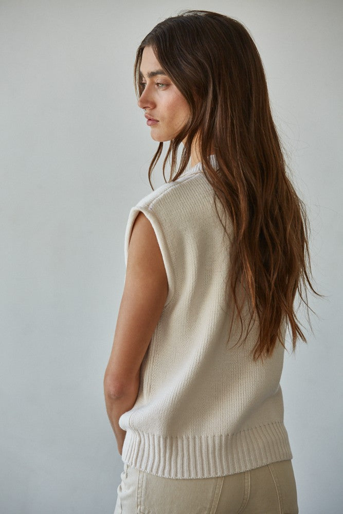 Latte Love Knit Collared Sweater Vest