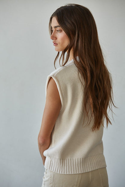 Latte Love Knit Collared Sweater Vest