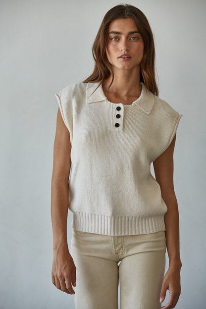 Latte Love Knit Collared Sweater Vest