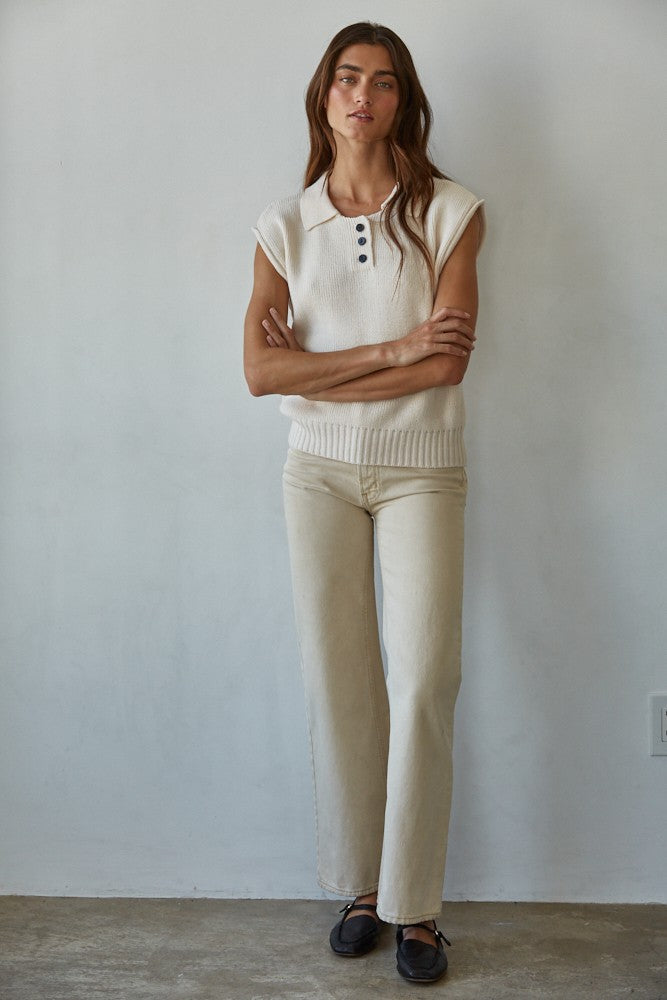 Latte Love Knit Collared Sweater Vest