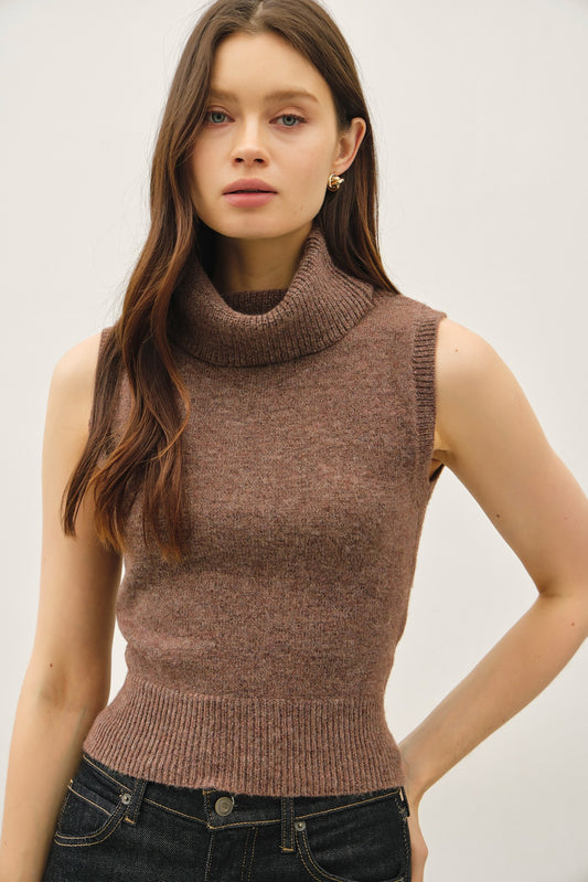 Espresso Sleeveless Turtleneck Sweater
