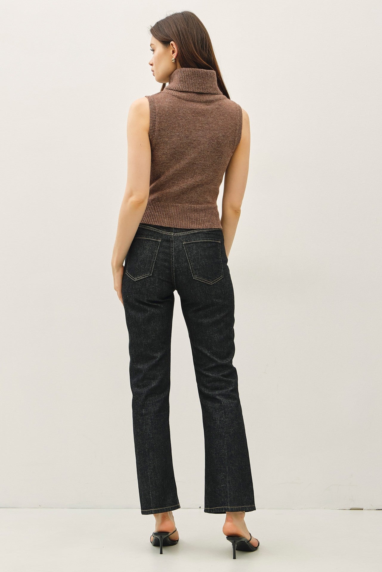 Espresso Sleeveless Turtleneck Sweater