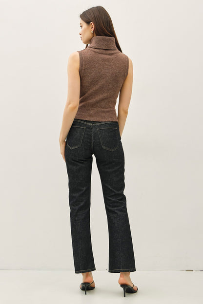 Espresso Sleeveless Turtleneck Sweater