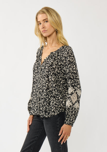Boho Botanical Print Puff Sleeve Blouse