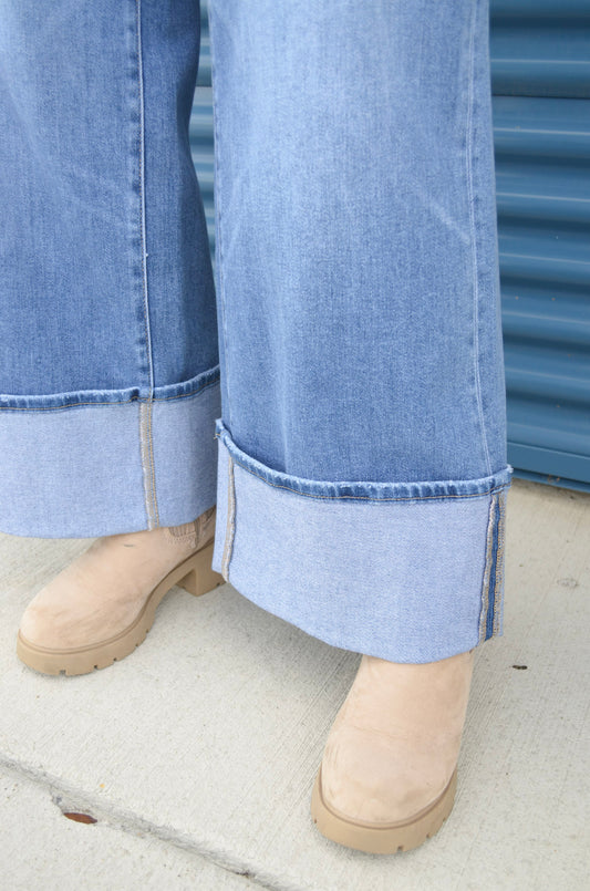 Hidden | Nori High Rise Super Wide Leg w/ Cuffed Hem