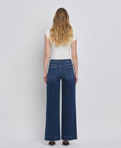 High Rise Front Patch Pocket Wide Leg
