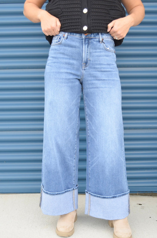 Hidden | Nori High Rise Super Wide Leg w/ Cuffed Hem