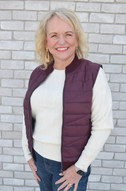 Liverpool Sleeveless Quilted Front Full Zip Sweater Vest
