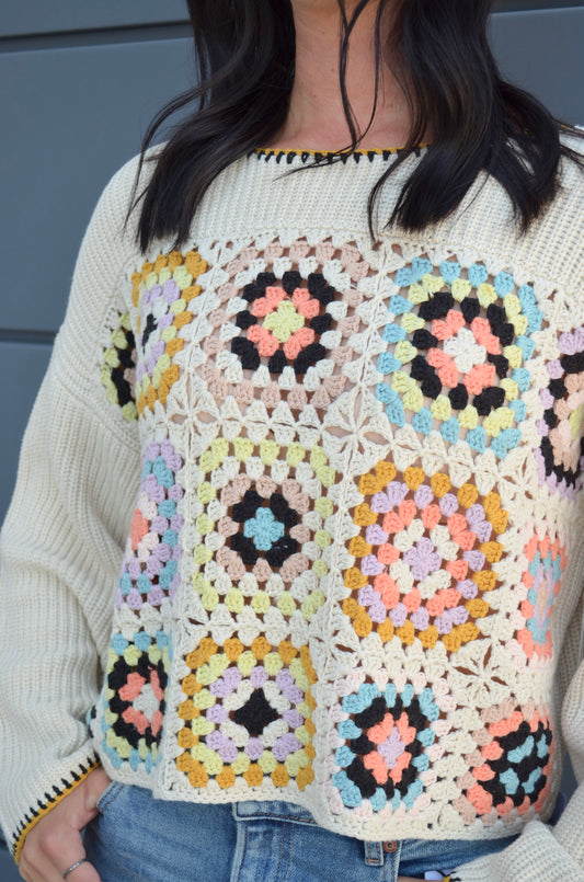 Retro Patchwork Crochet Sweater