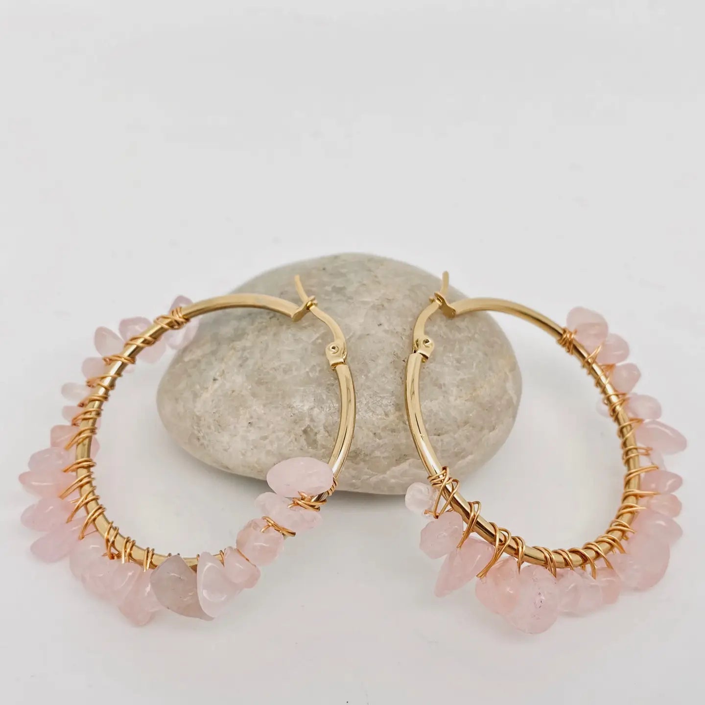 Hand-Wound Natural Stone Hoop Earrings