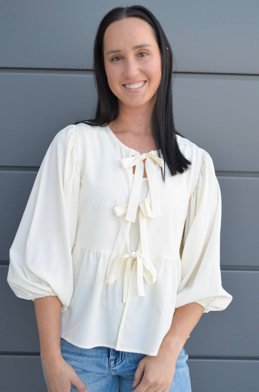 The Tied With Grace Balloon Sleeve Bow Blouse