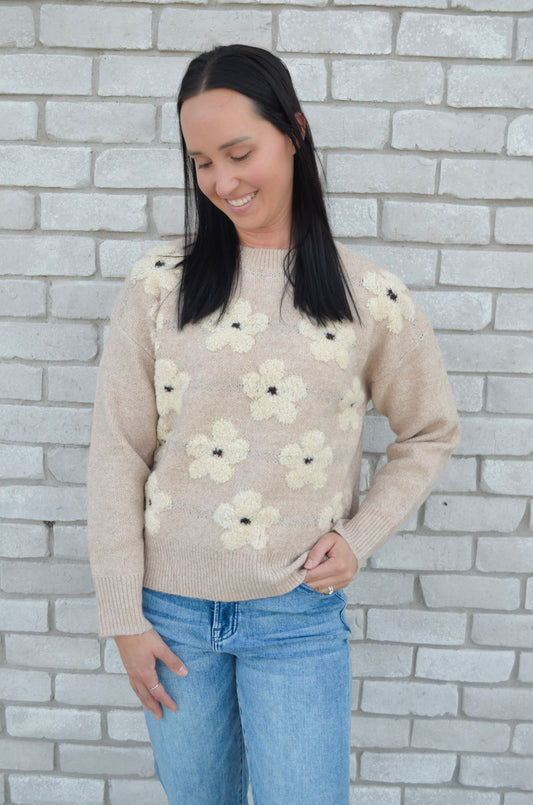 Garden Whisper Jacquard Knit Floral Sweater