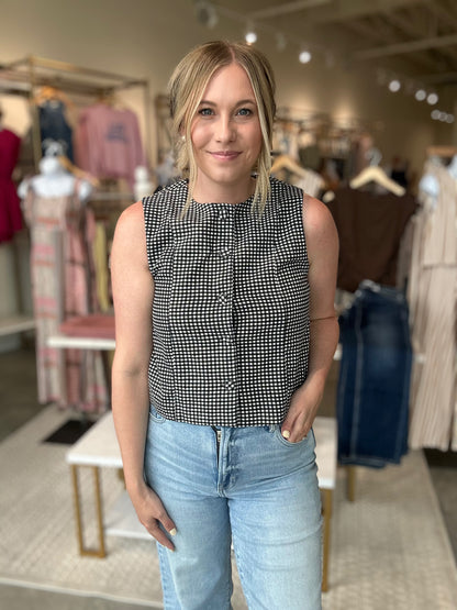Monroe Gingham Button Tank