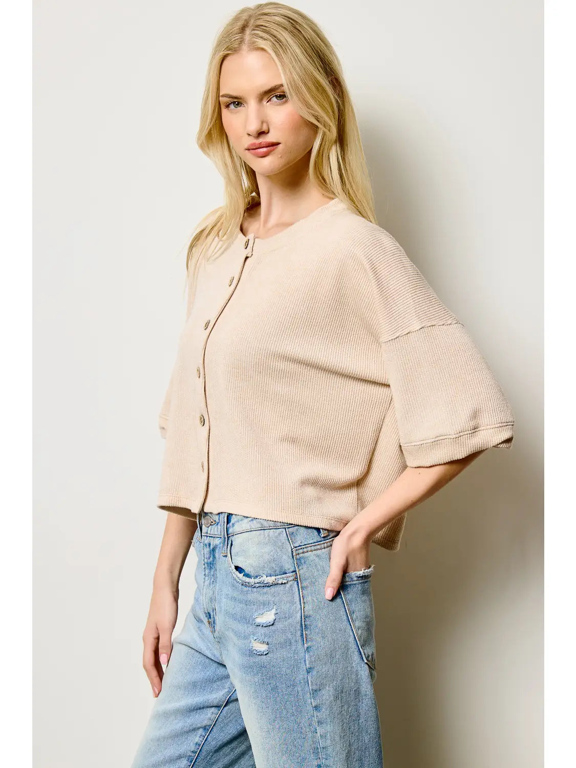 Weekend Ease Button Knit Top