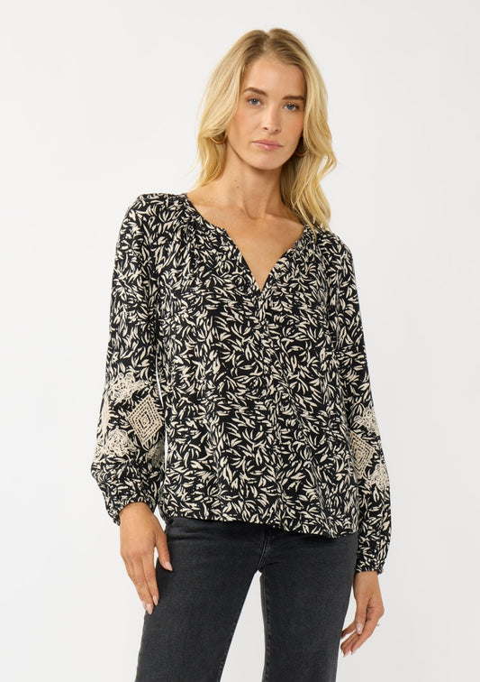 Boho Botanical Print Puff Sleeve Blouse