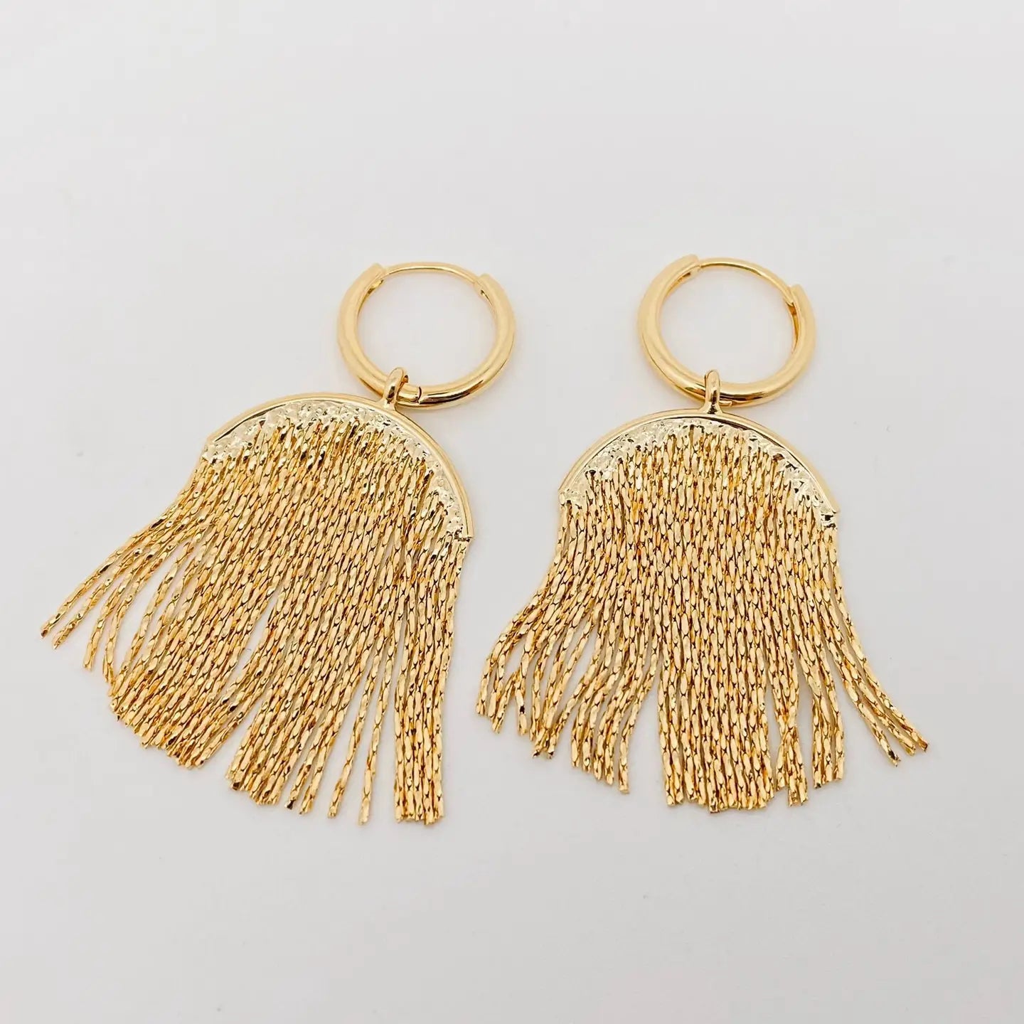 Gold Plated Metal Tassel Huggie Earrings