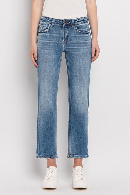 Mid Rise Crop Straight W/ Uneven Hem Detail