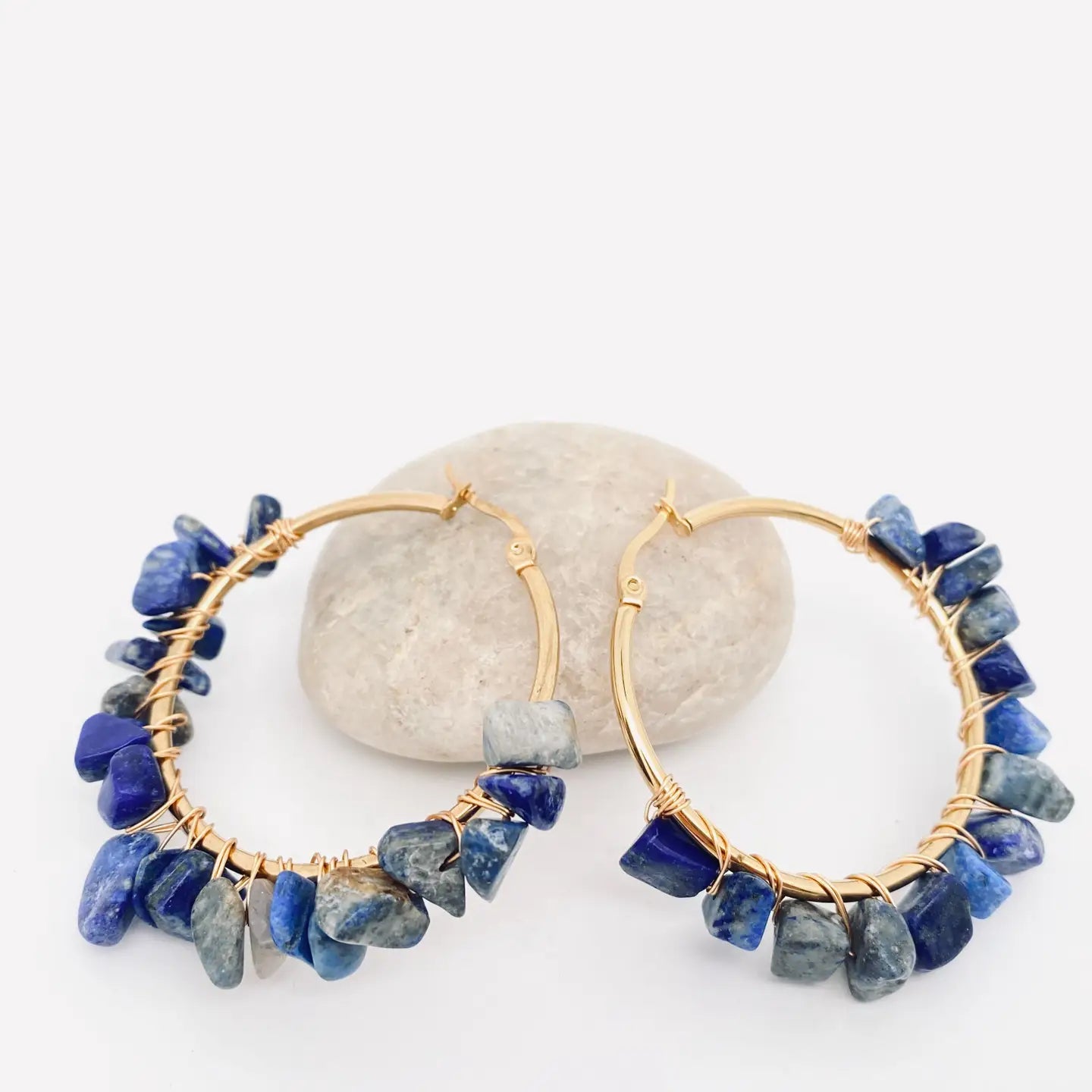 Hand-Wound Natural Stone Hoop Earrings