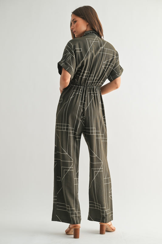 Artistic Geometric Jumpsuit with Dolman Sleeves