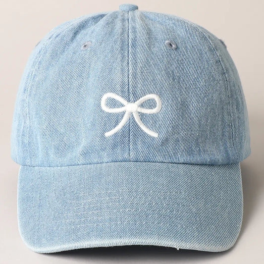 Trendy Bow Embroidered Denim Baseball Cap