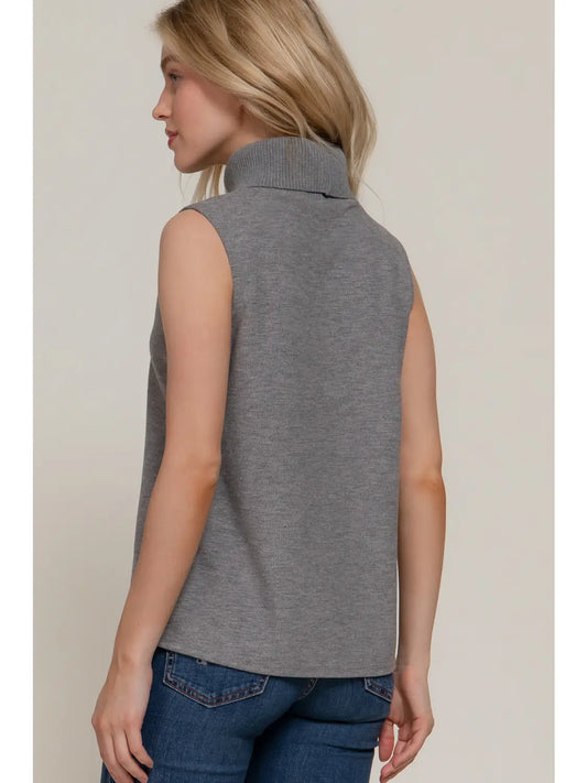 Sleeveless Turtle Neck Knit Top in Grey
