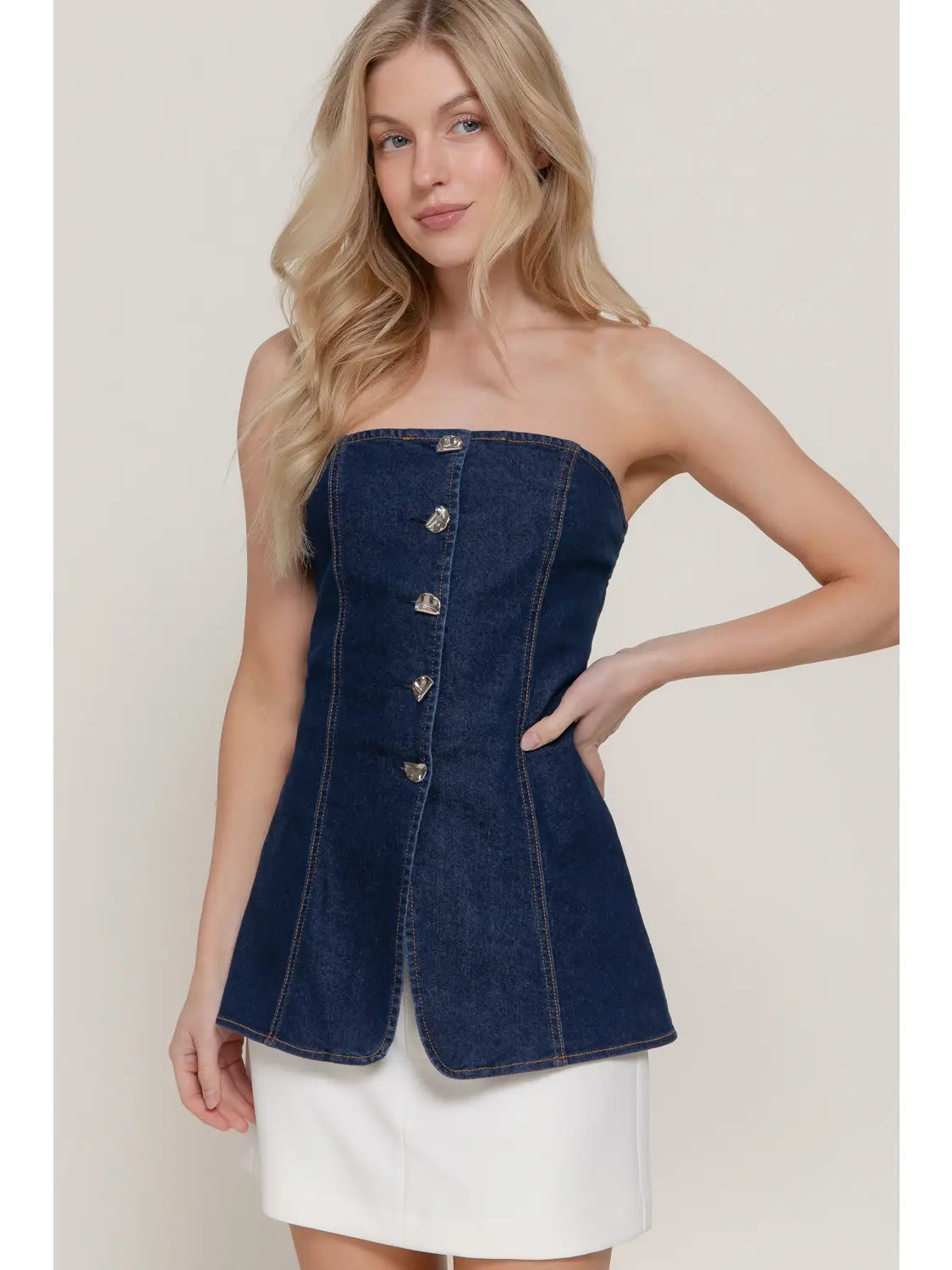 Heartline Denim Peplum Top