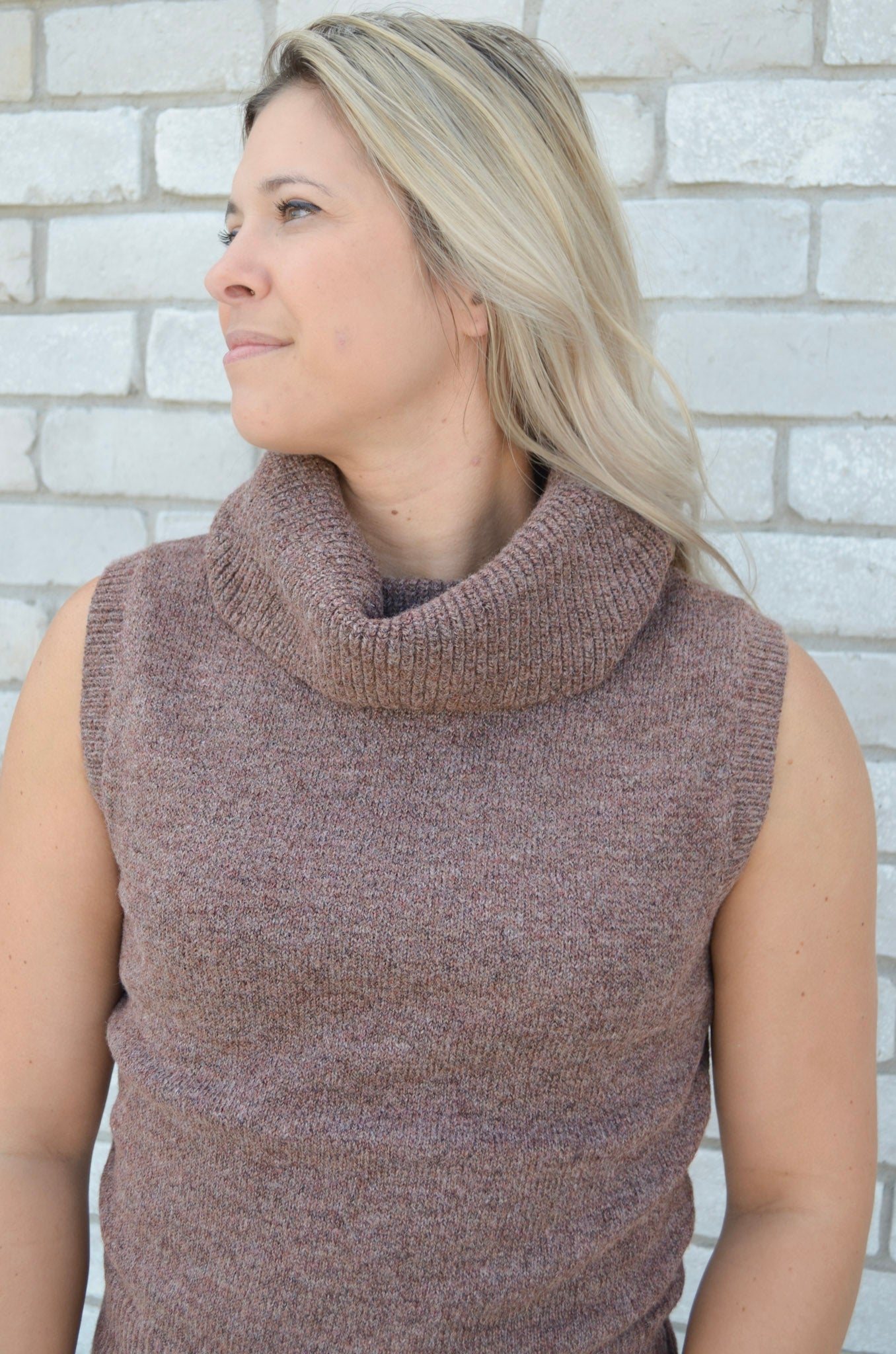 Espresso Sleeveless Turtleneck Sweater