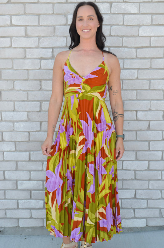 Astr | Blythe Floral Plisse Midi Dress