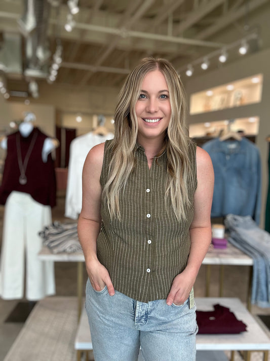 Striped Linen Button-up  Tank